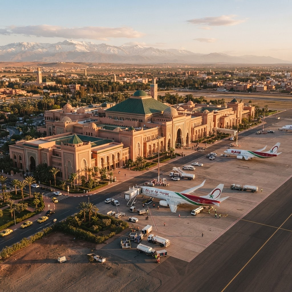 Moroccan airport terminal with an aircraft